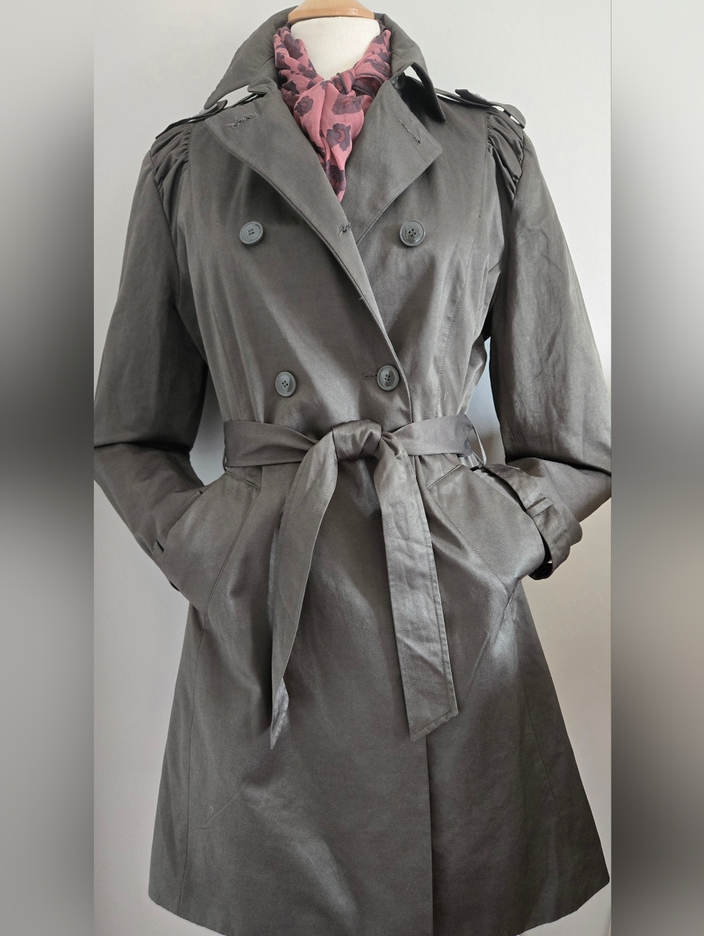 Classic Women's Gray Trench Coat with Belt